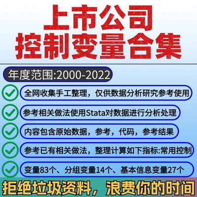 上市公司控制变量大合集2022-2000控制83个分组14个 基本信息27个