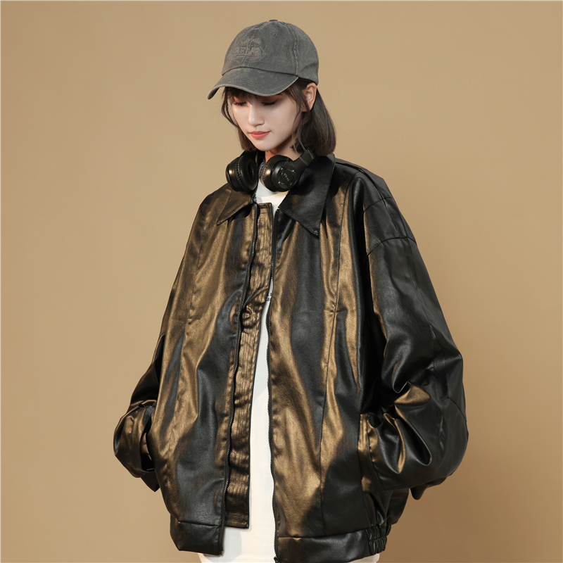 2023 autumn and winter new women's leather loose motorcycle jacket JK167-P95_voghion.com