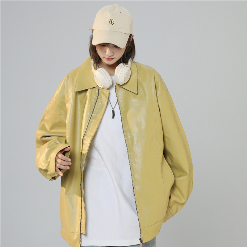 2023 autumn and winter new women's leather loose motorcycle jacket JK167-P95_voghion.com