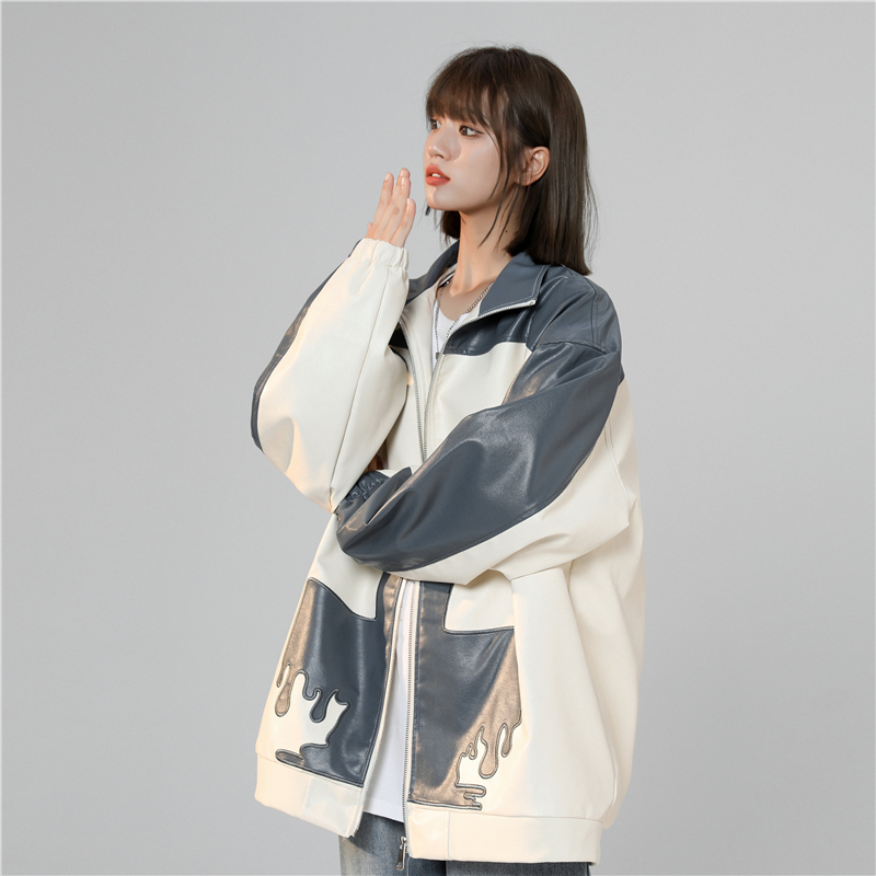 Autumn women's PU leather loose jacket top JK161-P95_voghion.com