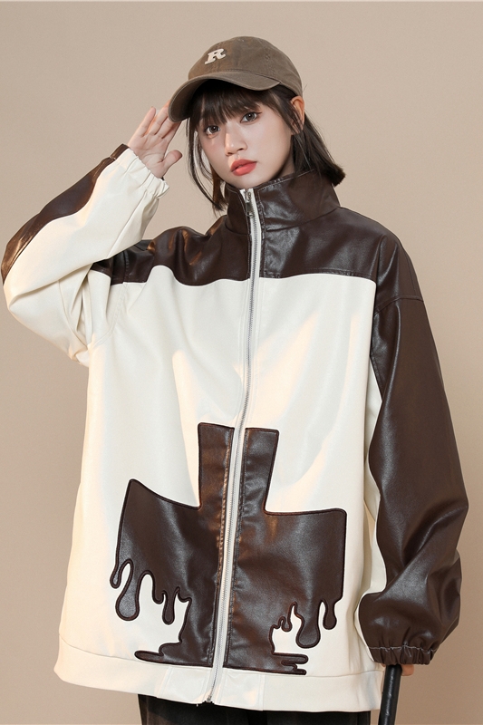 Autumn women's PU leather loose jacket top JK161-P95_voghion.com