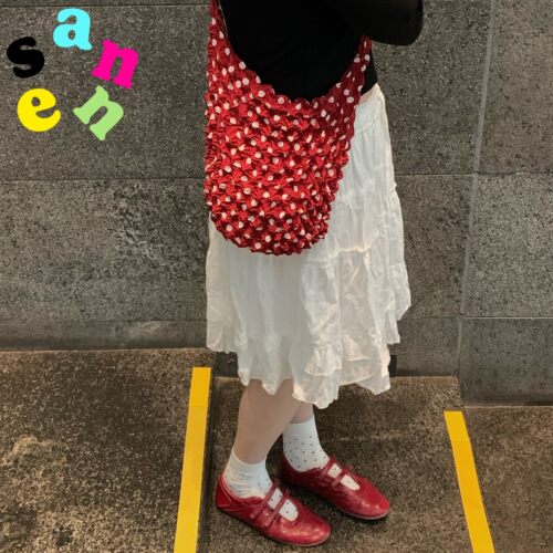 SANNE红白波点包单肩包斜挎帆布包腋下包大容量帆布袋通勤女包包
