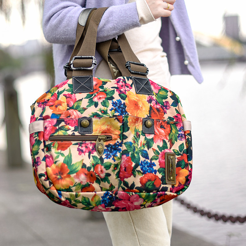 正品阎双短途旅行包大容量女手提轻便帆布旅游女包简约斜挎包时尚