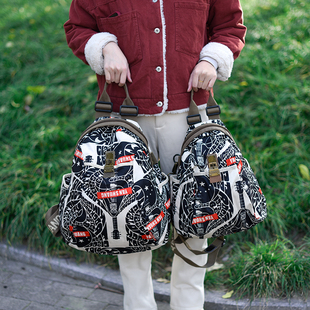 2025新款双肩包女时尚古琴大容量旅行背包轻便帆布包文艺单肩包包