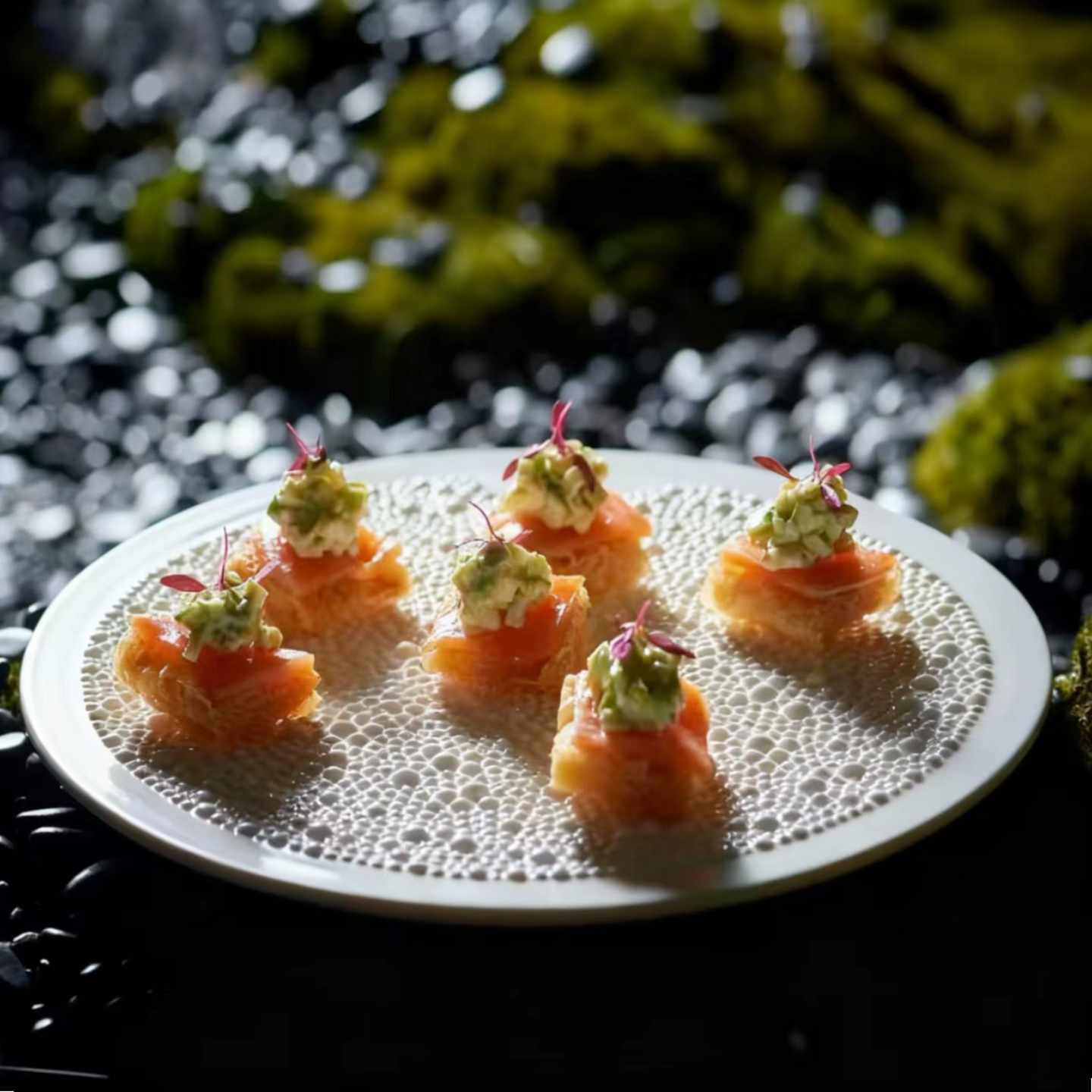 简约白色圆形陶瓷珠点平盘子西餐意境冷菜点心碟酒店创意餐具商用