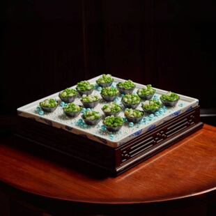 创意轻奢珠点蓝边陶瓷冷菜平盘创意意境菜碟私房菜酒店会所用餐具