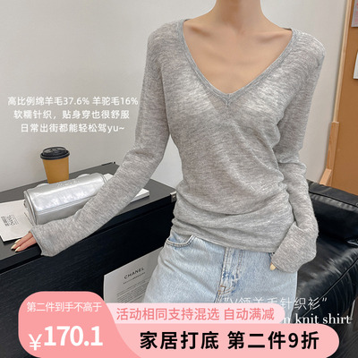 秋冬微透V领高比例海马毛织衫