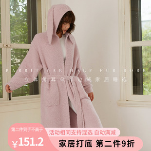 SISTERS姐妹秋冬立体可爱兔耳朵半边绒家居睡袍粉色睡衣不掉绒