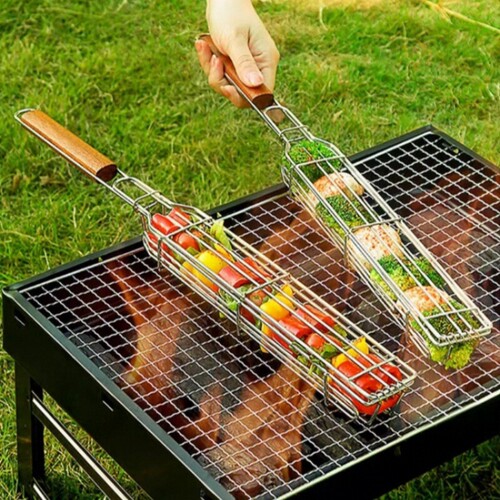 304不锈钢户外木柄烧烤笼BBQ