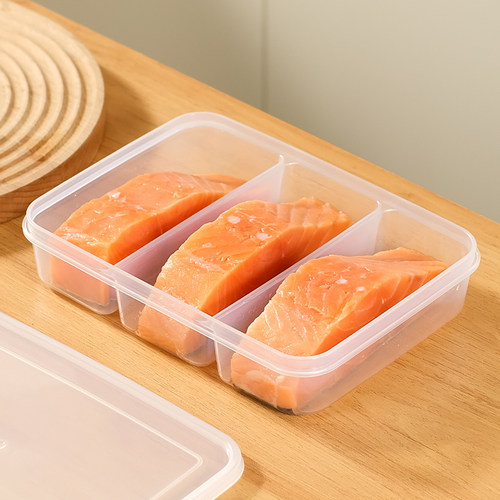 三文鱼分格盒冰箱收纳盒整理盒保鲜盒食品级冻肉分格分装盒葱姜蒜