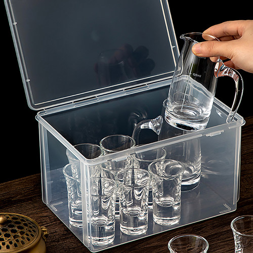 白酒杯收纳盒家用分酒器商用醒酒器玻璃小酒杯一口杯收纳箱便携式