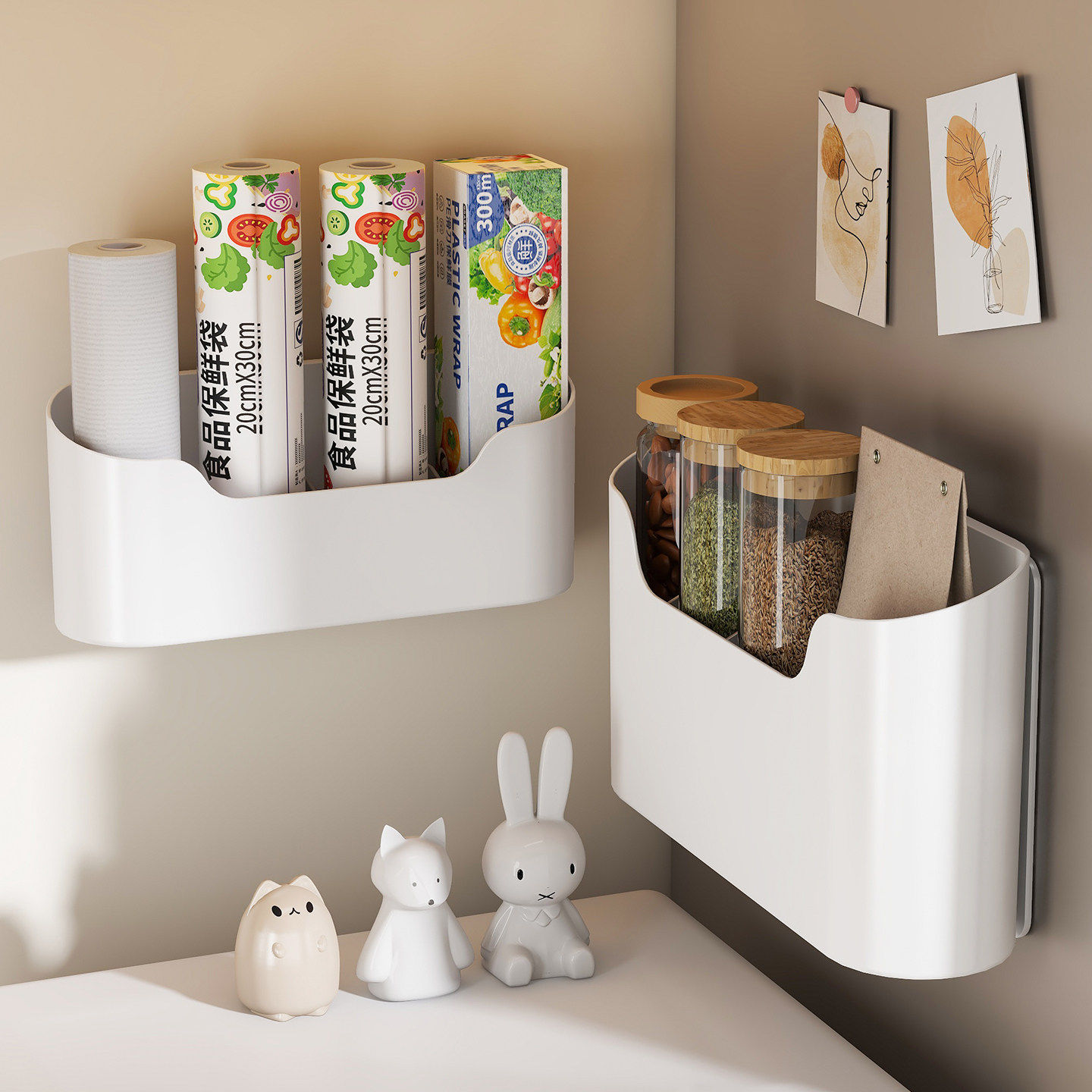 厨房强磁吸置物架冰箱磁吸附多功能收纳盒免打孔橱柜门简约储物架