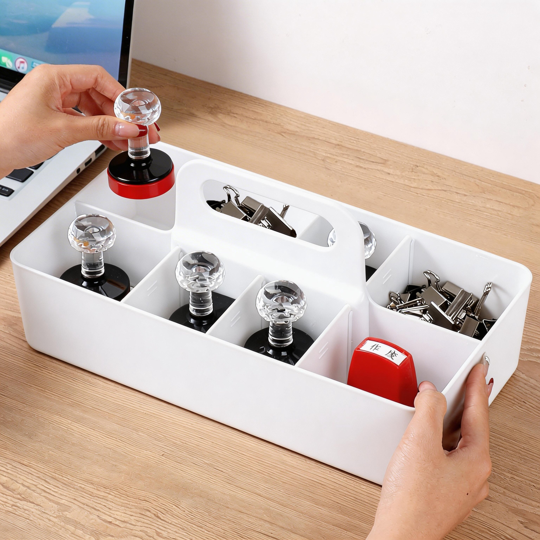 印章收纳盒多格办公室会计用品印泥公章盒财务章私章据凭本杂物盒