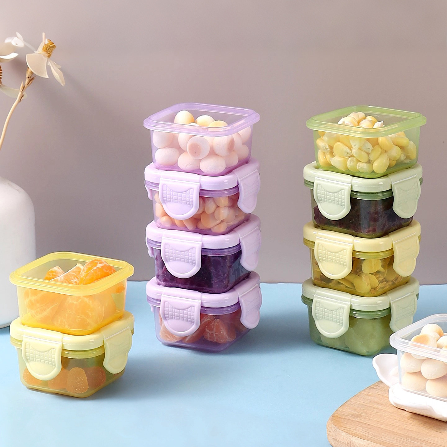 便携带盖食品级宝宝辅食保鲜盒图片