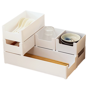 日式厨房橱柜收纳盒内置分隔筷子刀叉餐具整理小盒子塑料分格神器