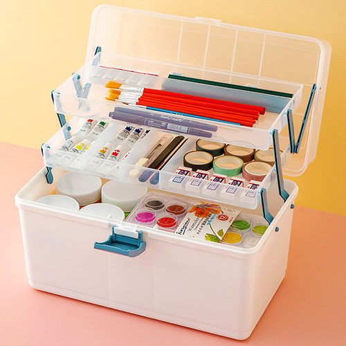 美术生工具箱大号绘画颜料收纳箱画箱多功能三层加厚收纳盒艺考专用美甲师外出美甲美容用品首饰盒家用医药箱