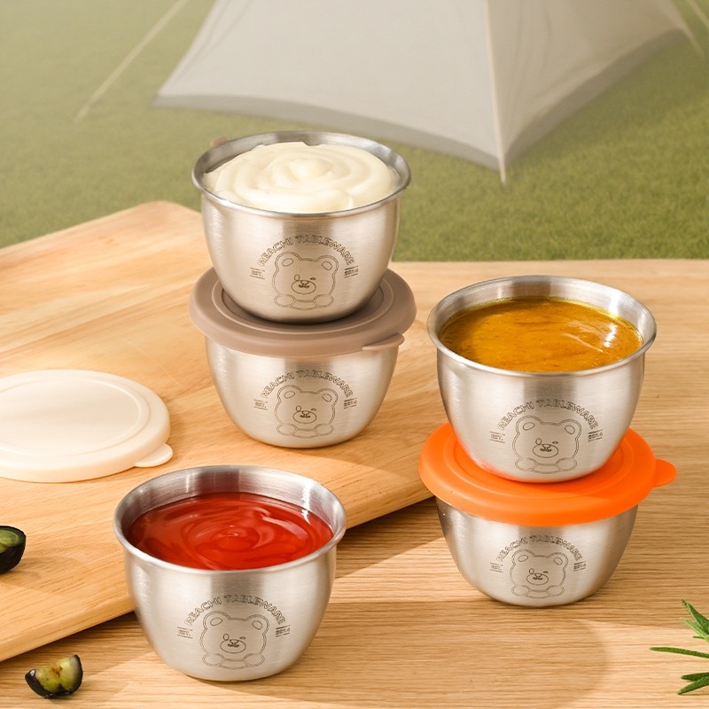 户外露营304不锈钢酱汁杯番茄酱碟子沙拉调味碟西餐酱料杯蘸料碟