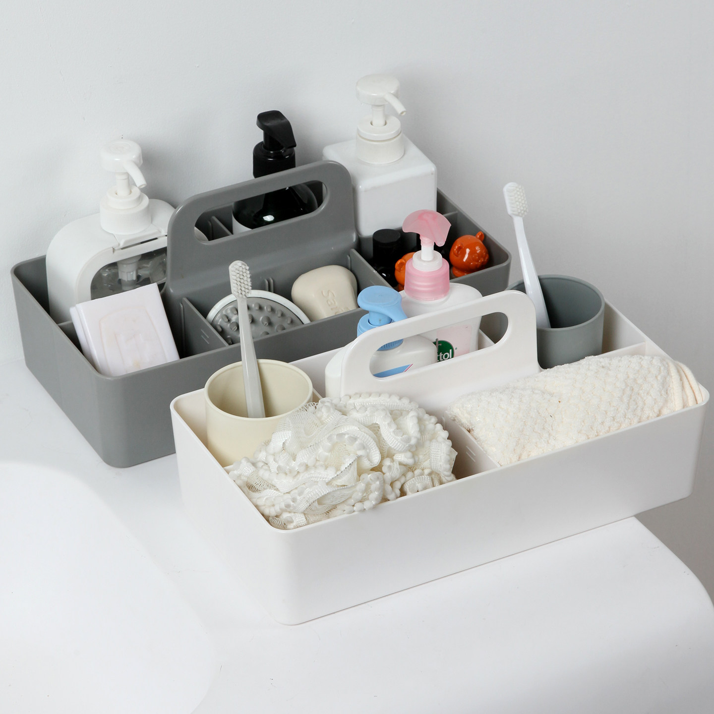 多功能卫生间收纳盒洗手台桌面整理盒浴室洗漱用品提手分格置物盒,收纳整理,桌面收纳盒,淘宝优惠券,粉丝福利购,淘宝优惠卷