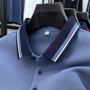 纯色带领宽松体恤衫 长袖 中年爸爸装 男式 T恤男纯棉高端翻领polo衫