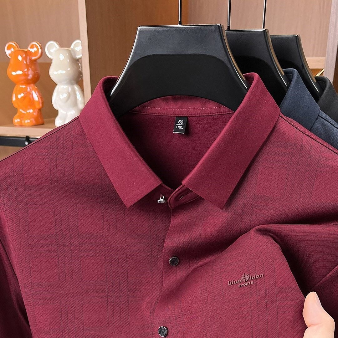 秋冬季结婚礼服爸爸装磨毛长袖衬衫中年喜公公婚宴本命年男士衬衣