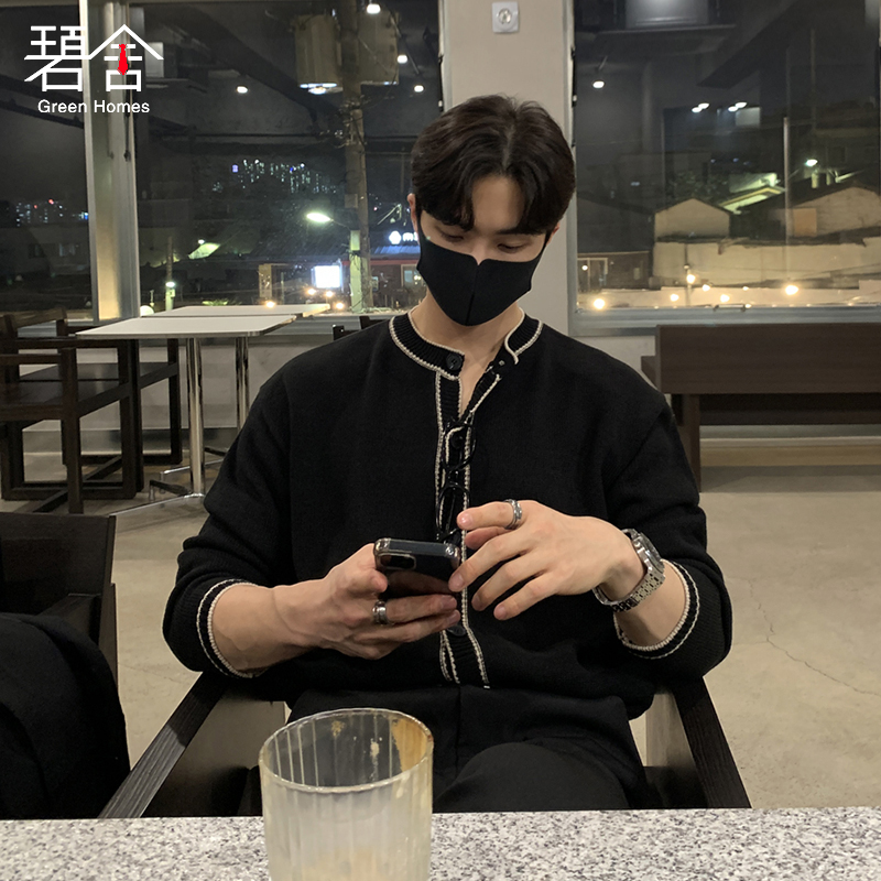 碧舍韩版春秋男针织衫开衫圆领毛衣宽松流行休闲薄款毛衫上衣外搭