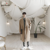 秋冬加厚韩版 碧舍青年呢子大衣男中长款 时尚 宽松系带毛呢外套潮流
