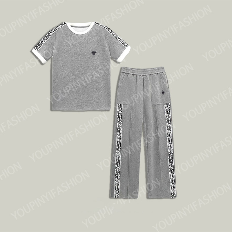 时尚休闲套装女2025夏季新款重工织带刺绣拼接气质显瘦休闲两件套