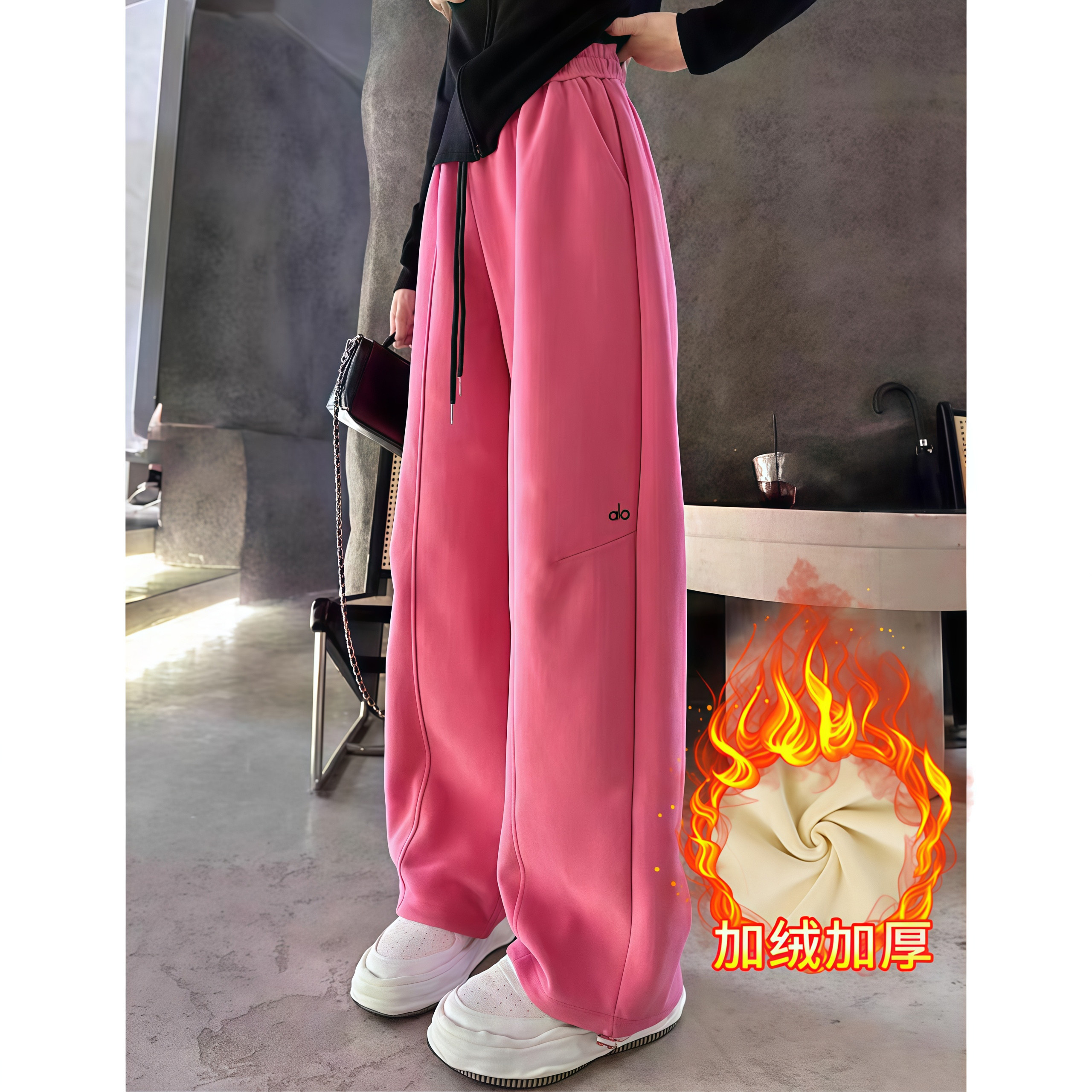 加绒加厚高腰宽松保暖阔腿裤女2025冬季新款字母刺绣显瘦直筒裤子,女装/女士精品,休闲裤,淘宝优惠券,粉丝福利购,淘宝优惠卷