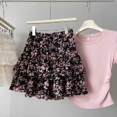 一整套甜美两件套装 夏季 短袖 上衣显瘦碎花裙时尚 穿搭套装 2025新款