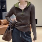 上衣 撞色拉链设计感长袖 气质百搭休闲显瘦连帽卫衣女2025冬季 新款