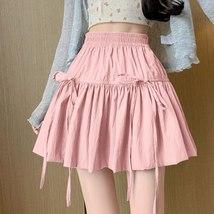 裙显瘦高腰休闲五分裙裤 百搭冰丝皱麻蝴蝶结绑带裤 女 新款 2025夏季