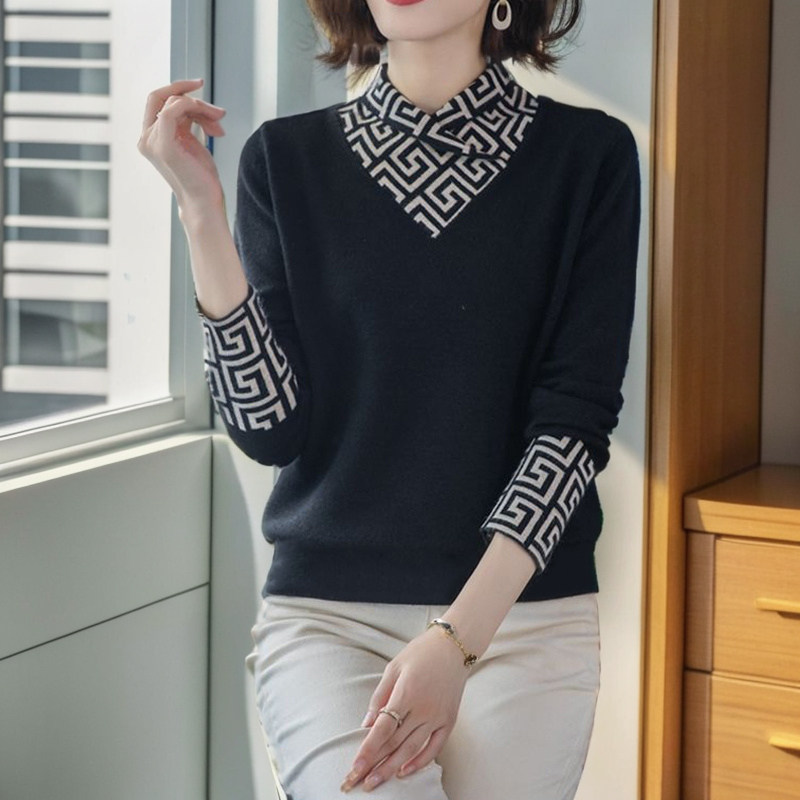 2024秋冬季新款反季德绒半高领打底衫女装韩版撞色长袖T恤上衣女
