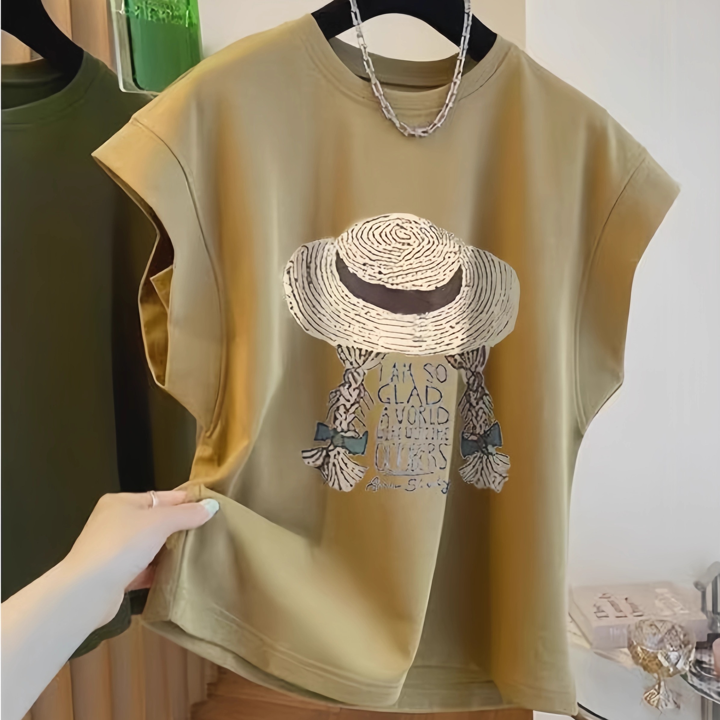 2025夏季时尚飞飞袖拼接印花短袖T恤女时尚百搭洋气减龄显瘦上衣