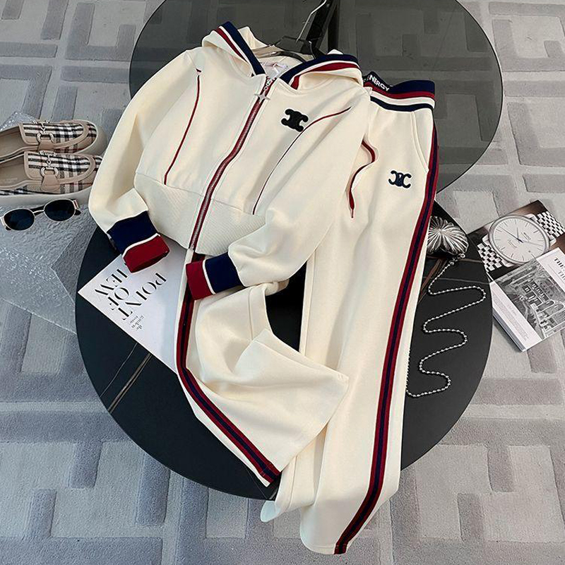 时髦洋气拼色休闲连帽套装女2025秋冬新款拉链设计感时尚两件套装