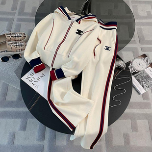 时髦洋气拼色休闲连帽套装女2025秋冬新款拉链设计感时尚两件套装