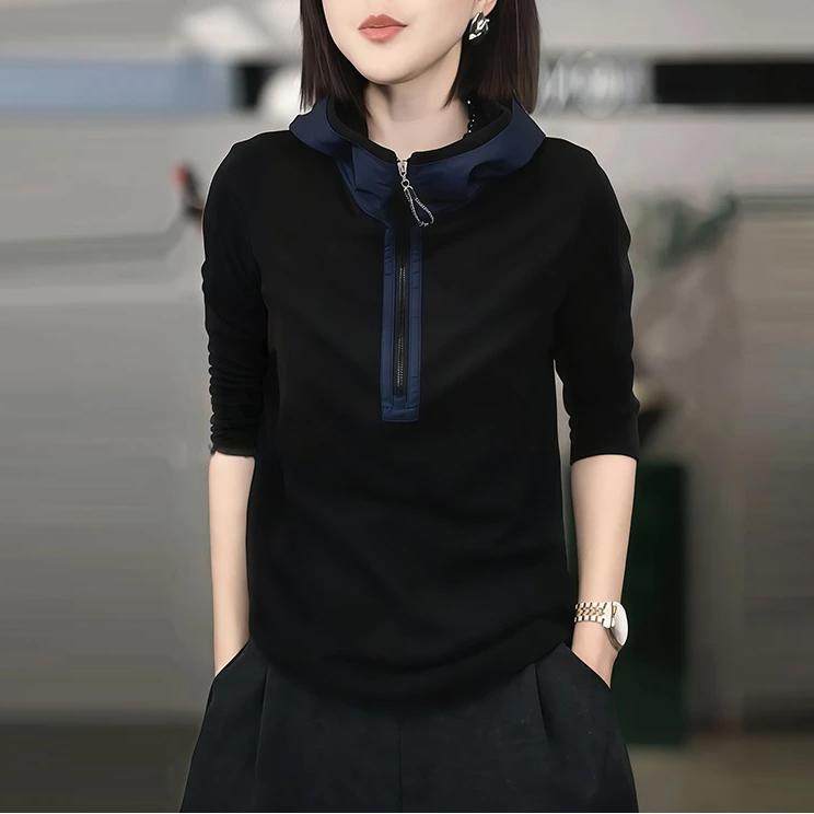韩系休闲半拉链连帽卫衣女2025秋冬新款洋气拼色宽松长袖显瘦上衣