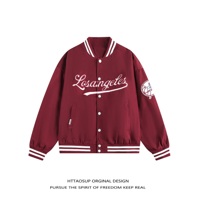 美式复古字母刺绣棒球服夹克男