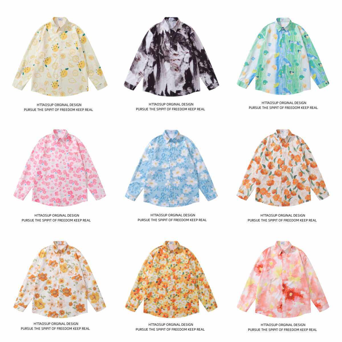 油画花休闲HTTAOSUP复古绿衬衣