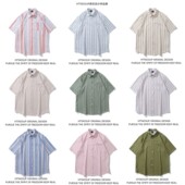 复古彩色纹宽松情侣百搭休闲衬衣 男女美式 HTTAOSUP竖条纹短袖 衬衫