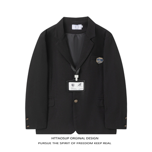 HTTAOSUP徽章刺绣学院风西装 外套男日系潮牌dk制服两粒扣休闲西服