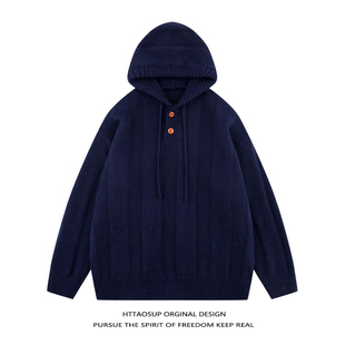 HTTAOSUP日系套头连帽毛衣男秋冬季宽松慵懒风情侣百搭加厚外套女