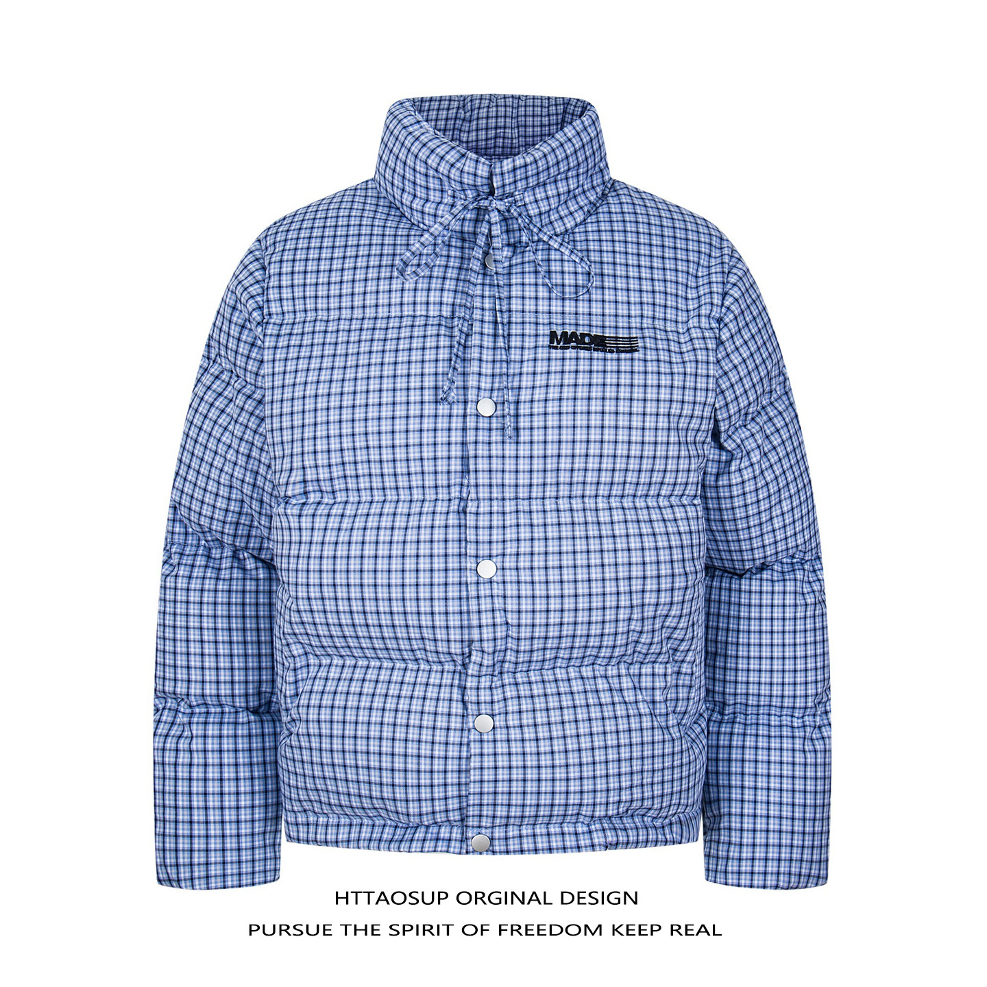 HTTAOSUP美式复古立领蝴蝶结系带棉服外套女男秋冬季加厚格子棉衣,男装,棉衣,淘宝优惠券,粉丝福利购,淘宝优惠卷