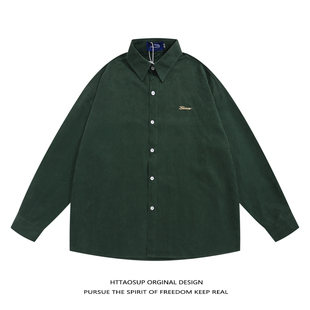 复古潮牌宽松百搭衬衣 男秋季 HTTAOSUP丝绒简约街头设计感长袖 衬衫