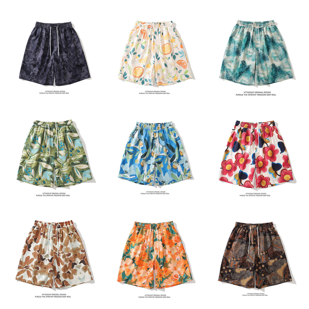 HTTAOSUP港风复古碎花短裤男vintage夏威夷风情侣宽松沙滩五分裤