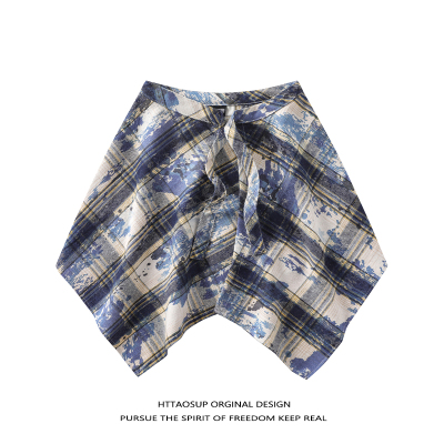 美式仿扎染叠穿神器格子屁帘