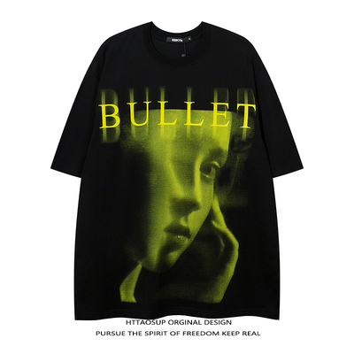 街头风人物印花oversize短袖T恤