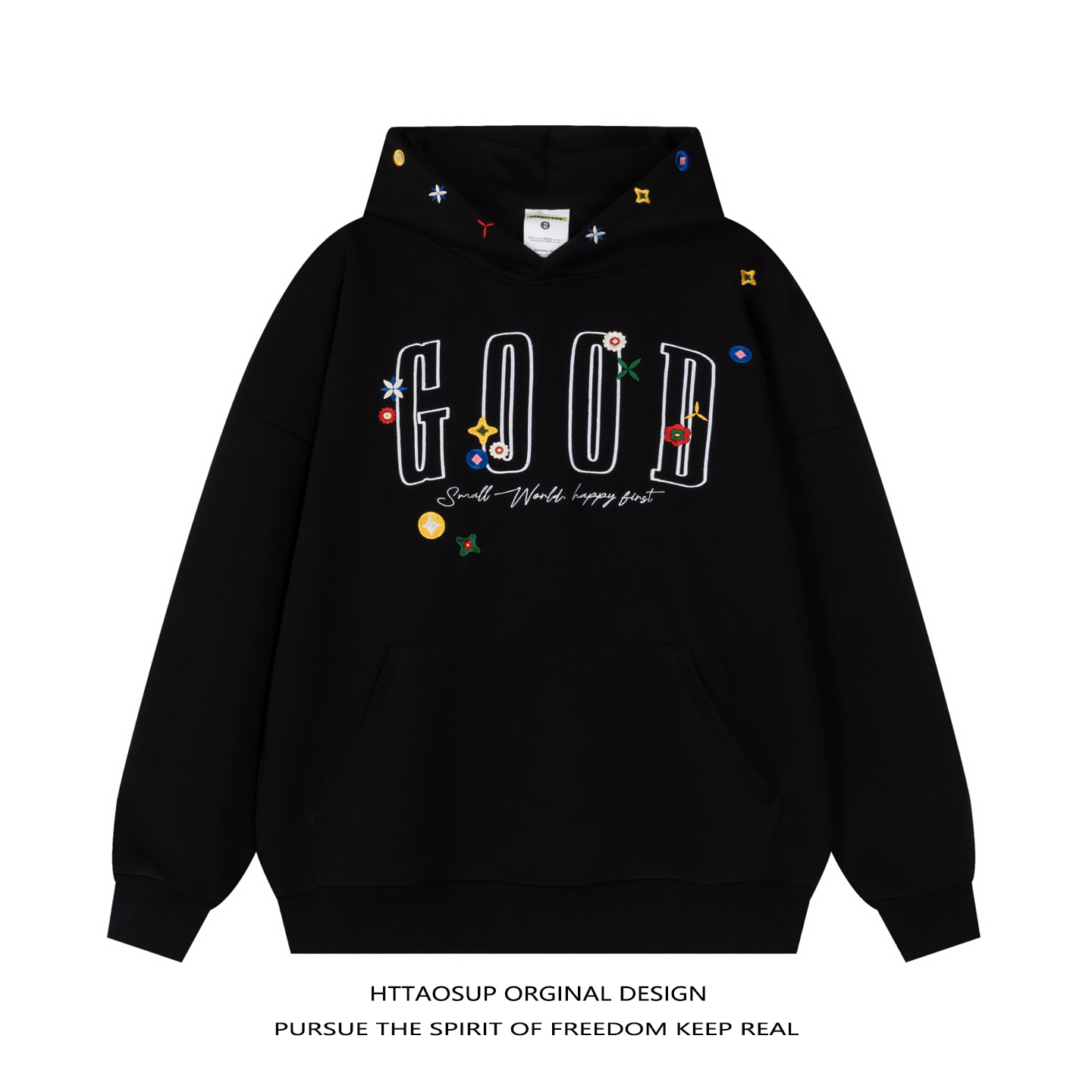 美式潮牌字母刺绣重磅连帽卫衣