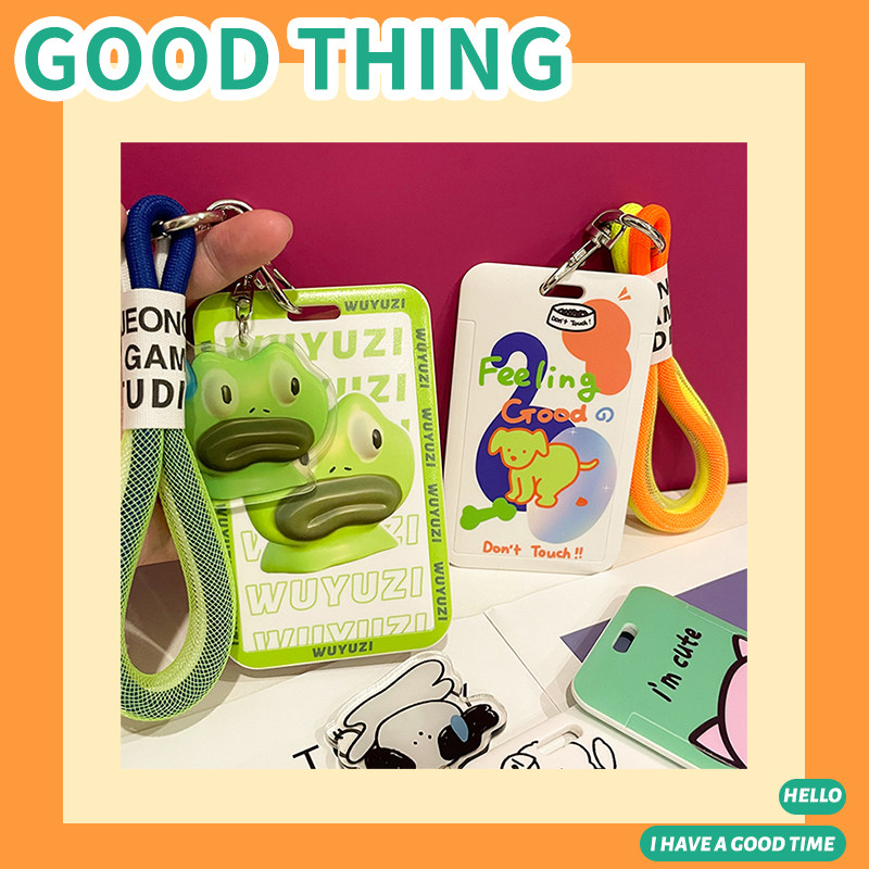 ins个性潮牌猫狗卡套荧光色编织绳可刷卡学生公交卡饭卡员工门禁