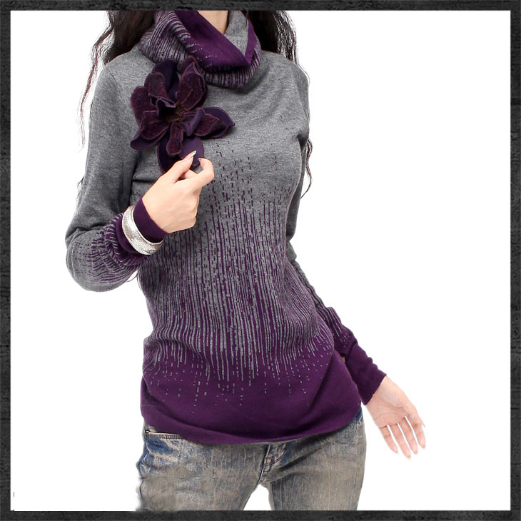 高领打底衫女秋冬新款复古针织内搭加厚宽松大码堆堆领毛衣上衣潮