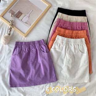 显瘦休闲A字裙短裙子女 半身裙春2025韩版 胖MM大码 高腰糖果色夏季